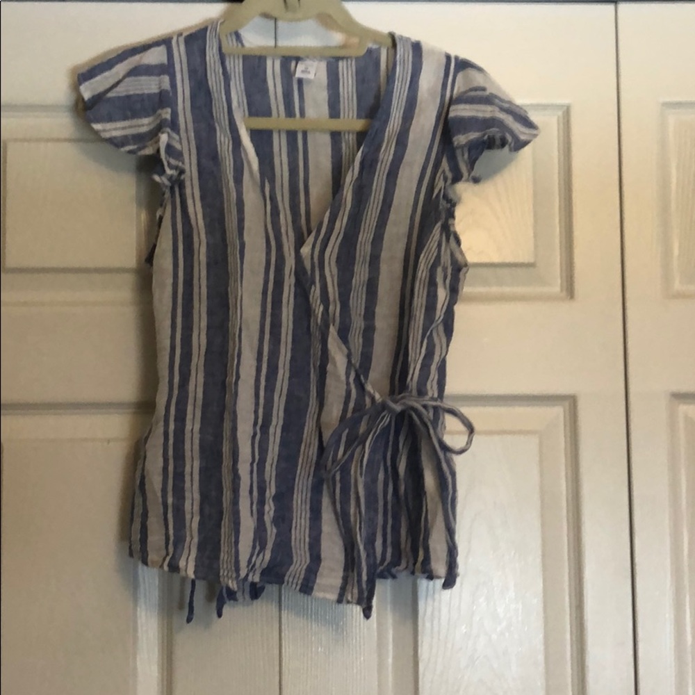 Old Navy Striped Linen Wrap Top